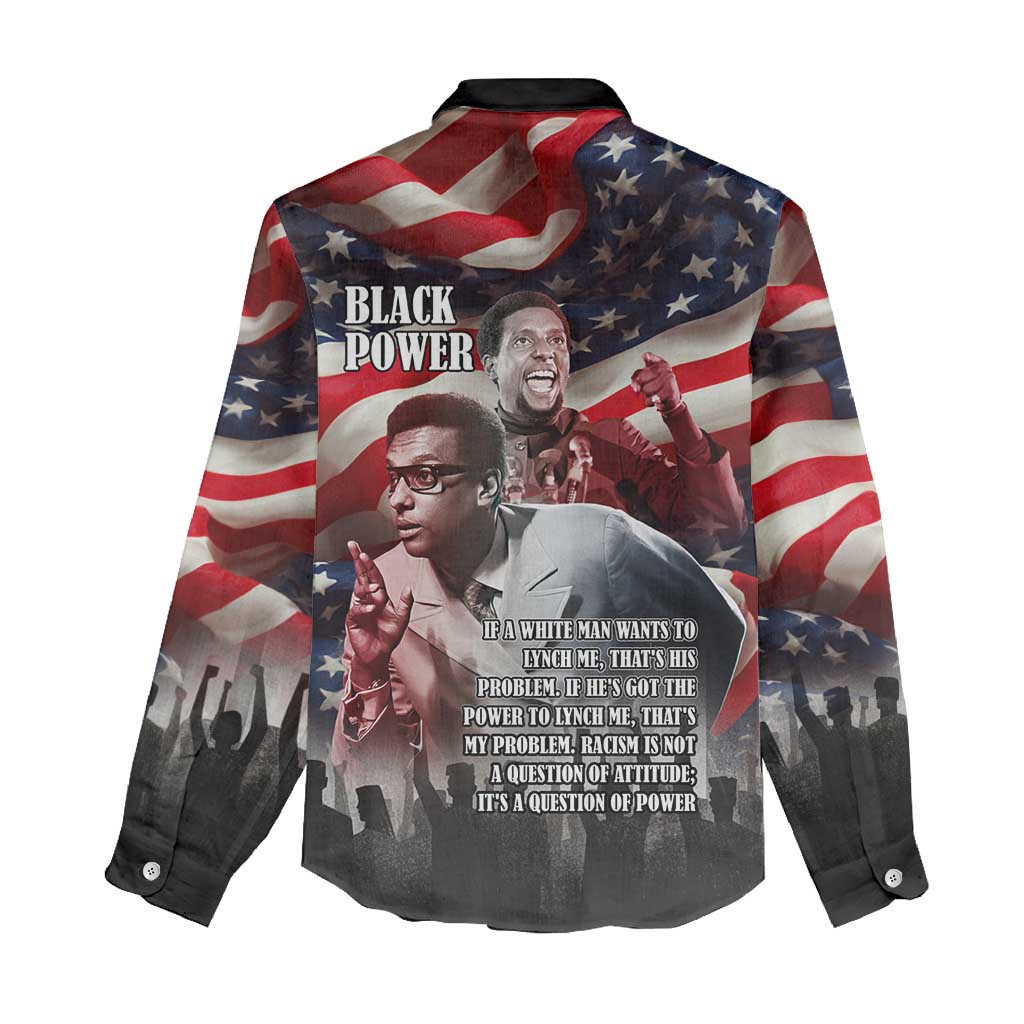 Stokely Carmichael Women Casual Shirt American Flag Background Black Power Quote Civil Rights Leader Powerful Speech - Wonder Print Shop