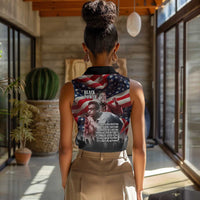 Stokely Carmichael Women Sleeveless Polo Shirt American Flag Background Black Power Quote Civil Rights Leader Powerful Speech - Wonder Print Shop