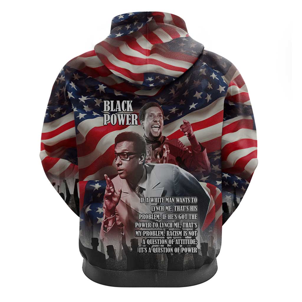 Stokely Carmichael Zip Hoodie American Flag Background Black Power Quote Civil Rights Leader Powerful Speech - Wonder Print Shop