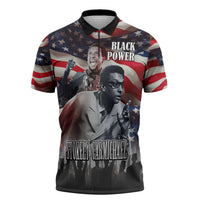 Stokely Carmichael Zipper Polo Shirt American Flag Background Black Power Quote Civil Rights Leader Powerful Speech - Wonder Print Shop