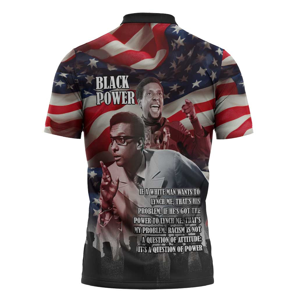 Stokely Carmichael Zipper Polo Shirt American Flag Background Black Power Quote Civil Rights Leader Powerful Speech - Wonder Print Shop