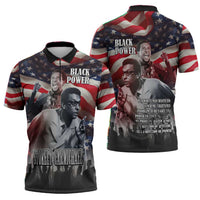 Stokely Carmichael Zipper Polo Shirt American Flag Background Black Power Quote Civil Rights Leader Powerful Speech - Wonder Print Shop