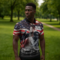Stokely Carmichael Zipper Polo Shirt American Flag Background Black Power Quote Civil Rights Leader Powerful Speech - Wonder Print Shop