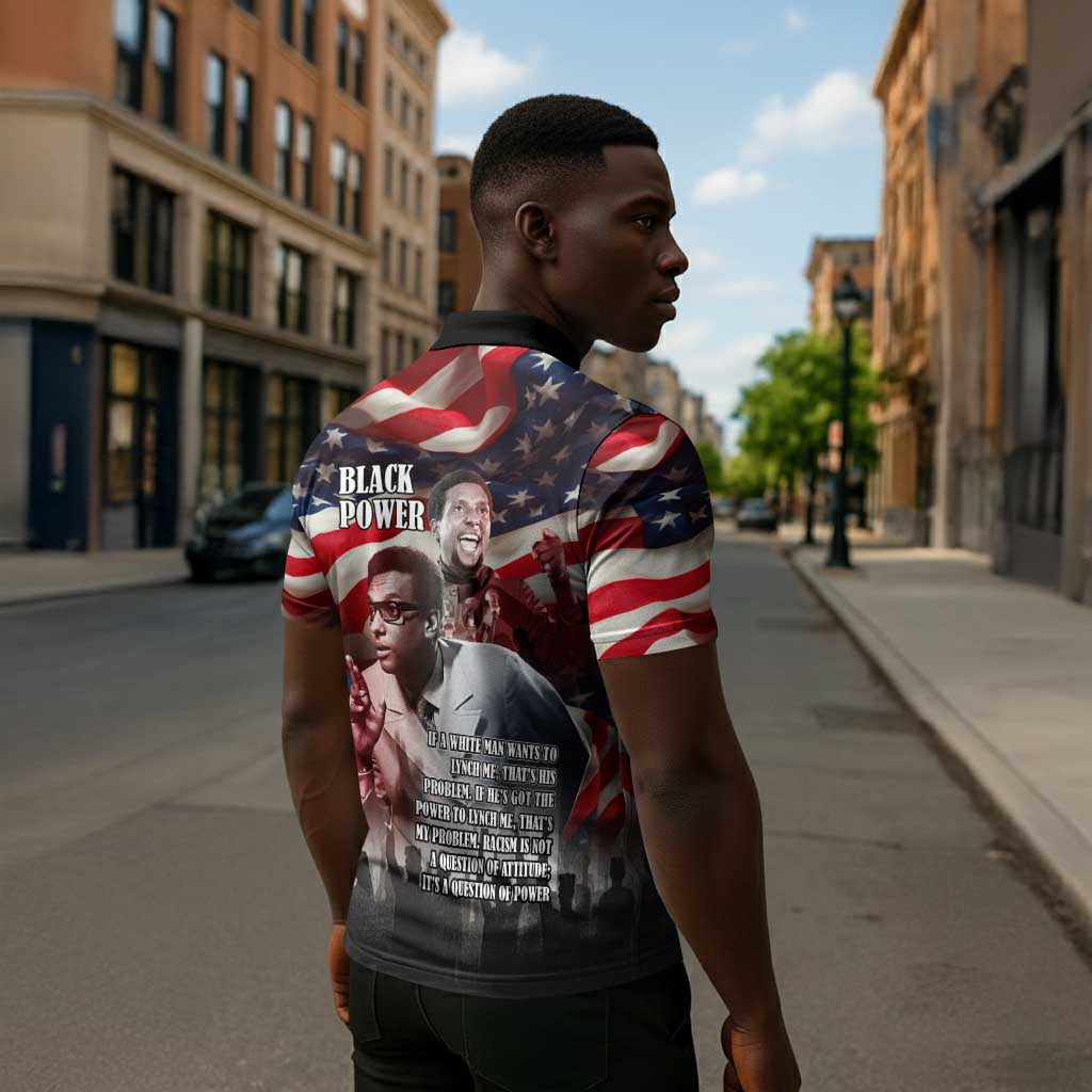 Stokely Carmichael Zipper Polo Shirt American Flag Background Black Power Quote Civil Rights Leader Powerful Speech - Wonder Print Shop