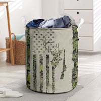 Deer Skull Camouflage Laundry Basket American Hunting Culture in Forest Green and Earth Tones