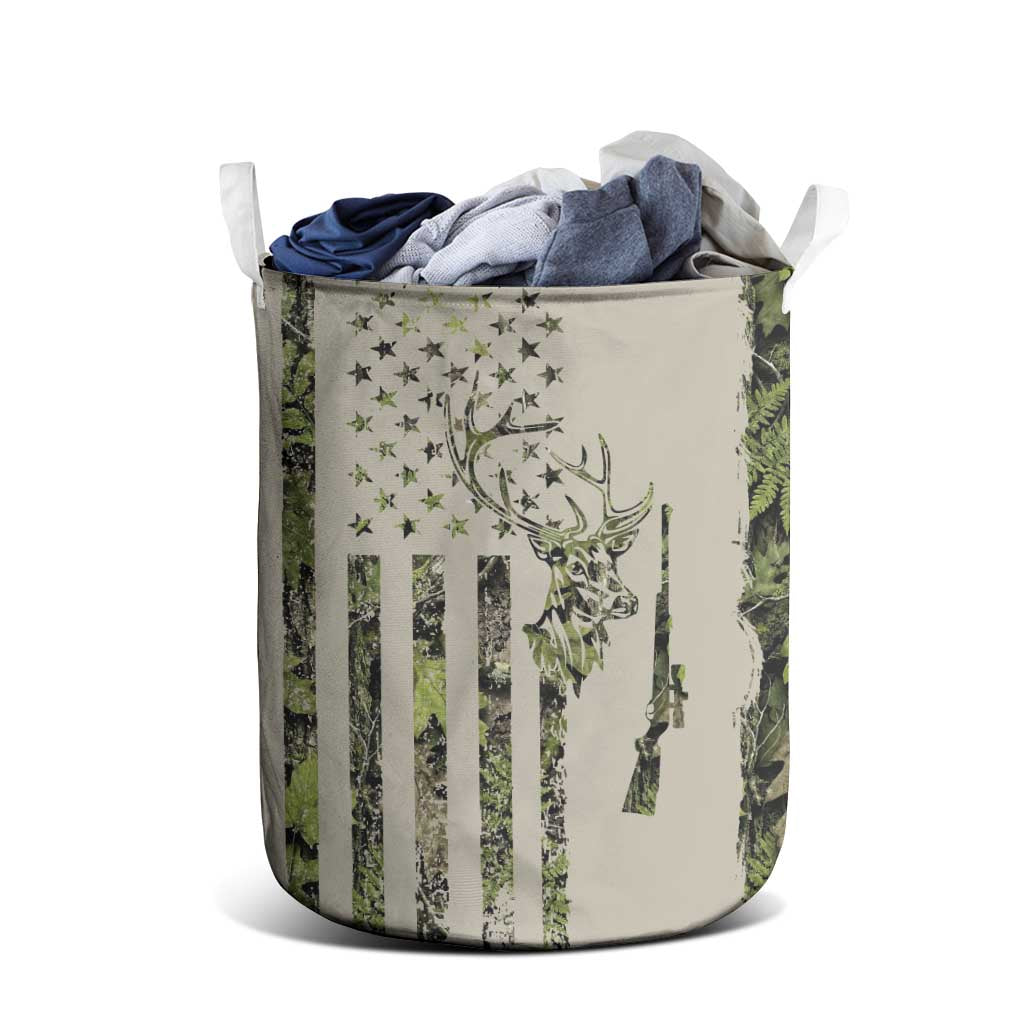 Deer Skull Camouflage Laundry Basket American Hunting Culture in Forest Green and Earth Tones
