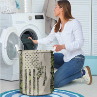 Deer Skull Camouflage Laundry Basket American Hunting Culture in Forest Green and Earth Tones
