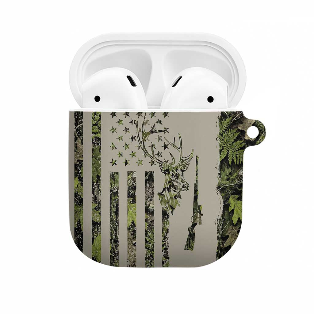 Deer Skull Camouflage AirPods Case American Hunting Culture in Forest Green and Earth Tones