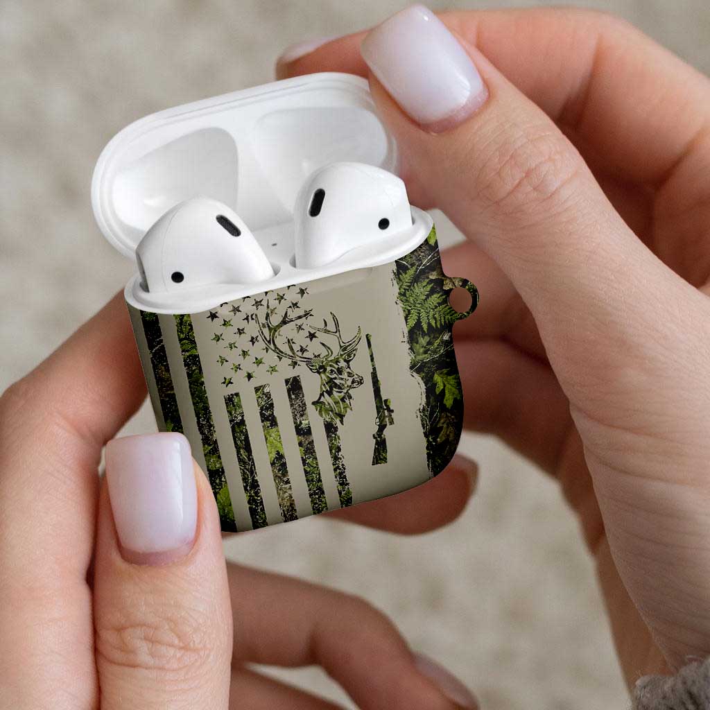 Deer Skull Camouflage AirPods Case American Hunting Culture in Forest Green and Earth Tones