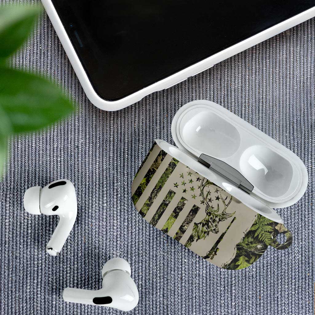 Deer Skull Camouflage AirPods Case American Hunting Culture in Forest Green and Earth Tones