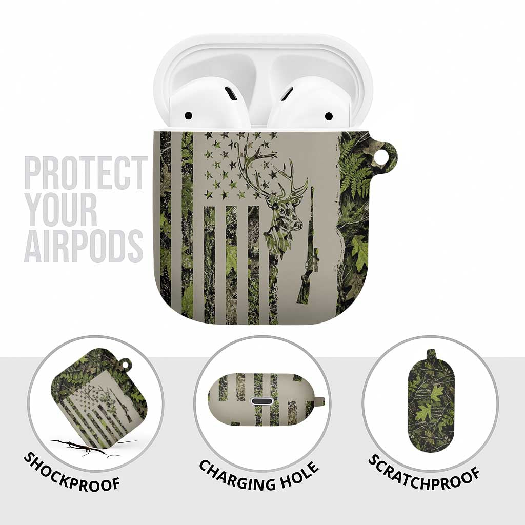 Deer Skull Camouflage AirPods Case American Hunting Culture in Forest Green and Earth Tones