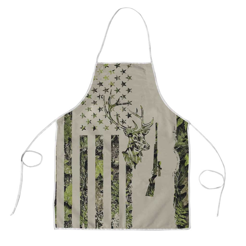 Deer Skull Camouflage Apron American Hunting Culture in Forest Green and Earth Tones