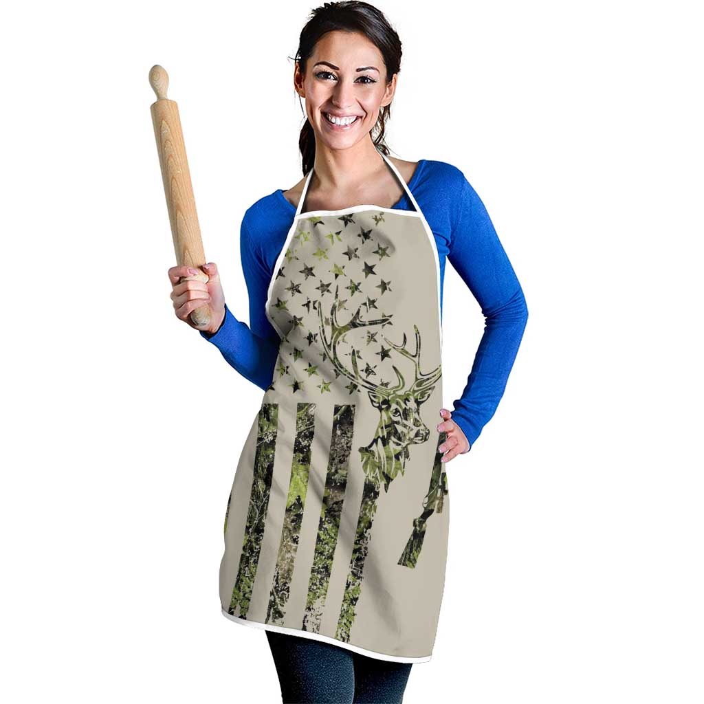 Deer Skull Camouflage Apron American Hunting Culture in Forest Green and Earth Tones