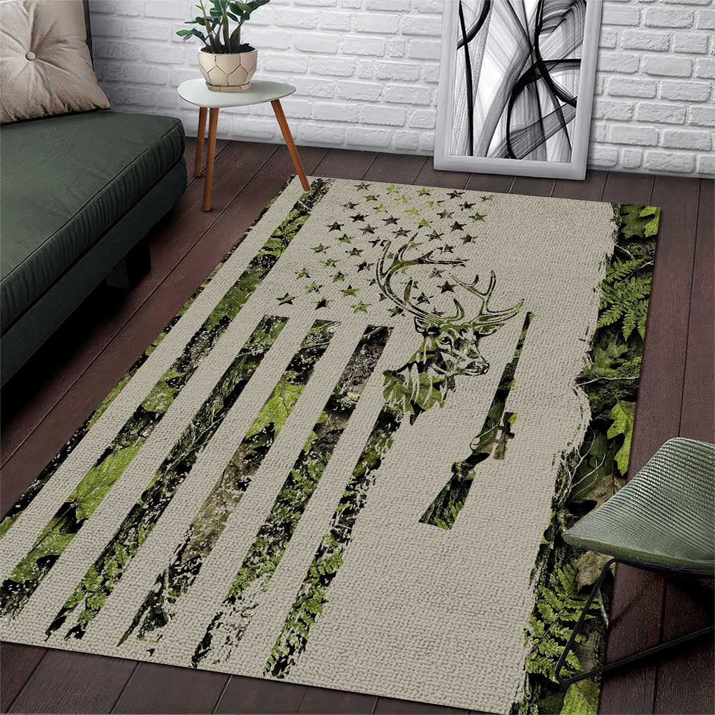 Deer Skull Camouflage Area Rug American Hunting Culture in Forest Green and Earth Tones