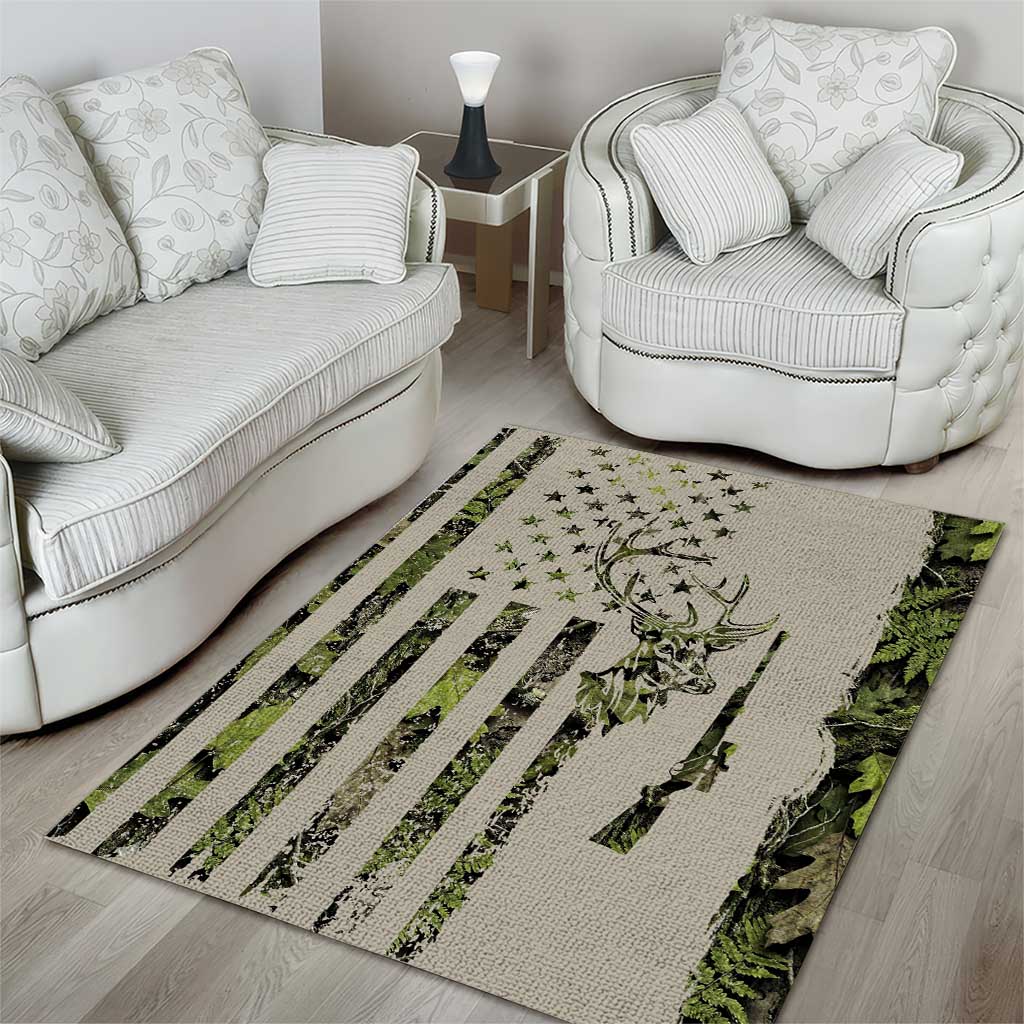 Deer Skull Camouflage Area Rug American Hunting Culture in Forest Green and Earth Tones