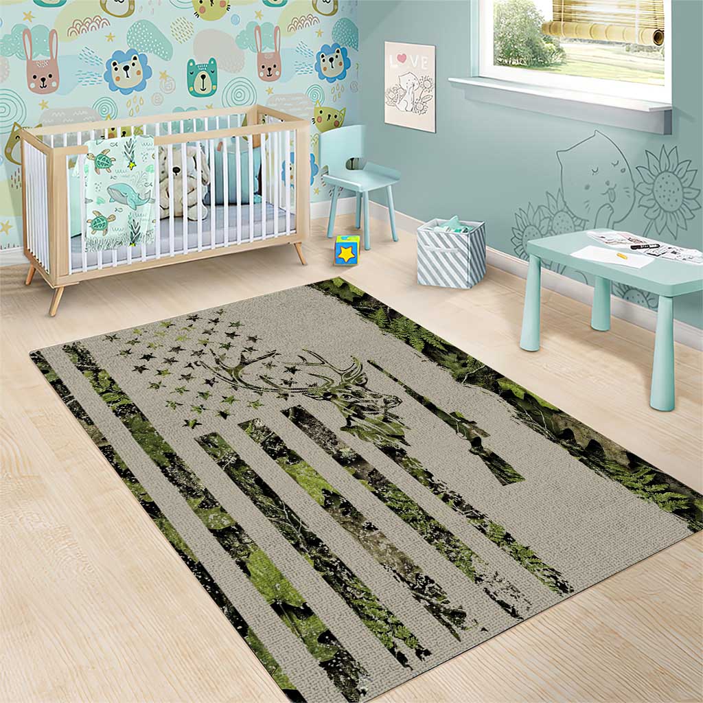 Deer Skull Camouflage Area Rug American Hunting Culture in Forest Green and Earth Tones