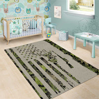 Deer Skull Camouflage Area Rug American Hunting Culture in Forest Green and Earth Tones