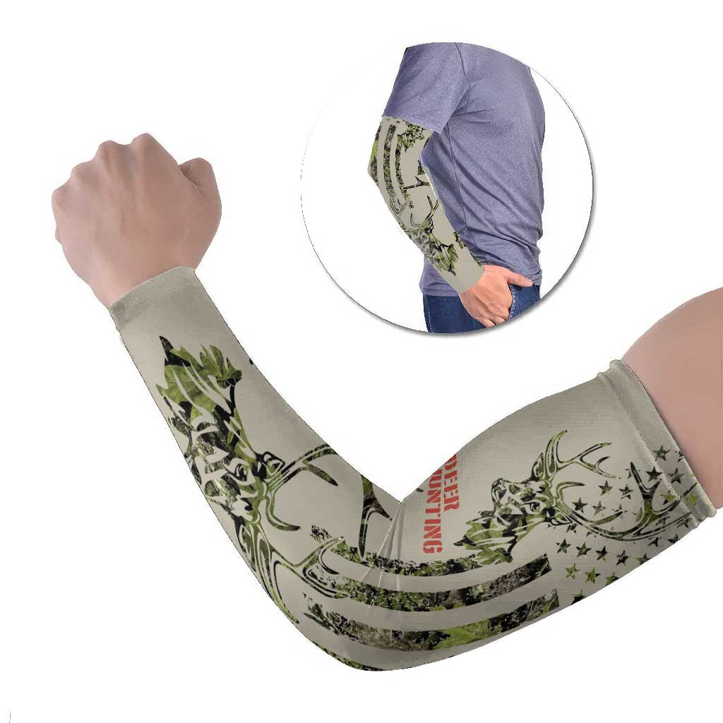 Deer Skull Camouflage Arm Sleeves American Hunting Culture in Forest Green and Earth Tones