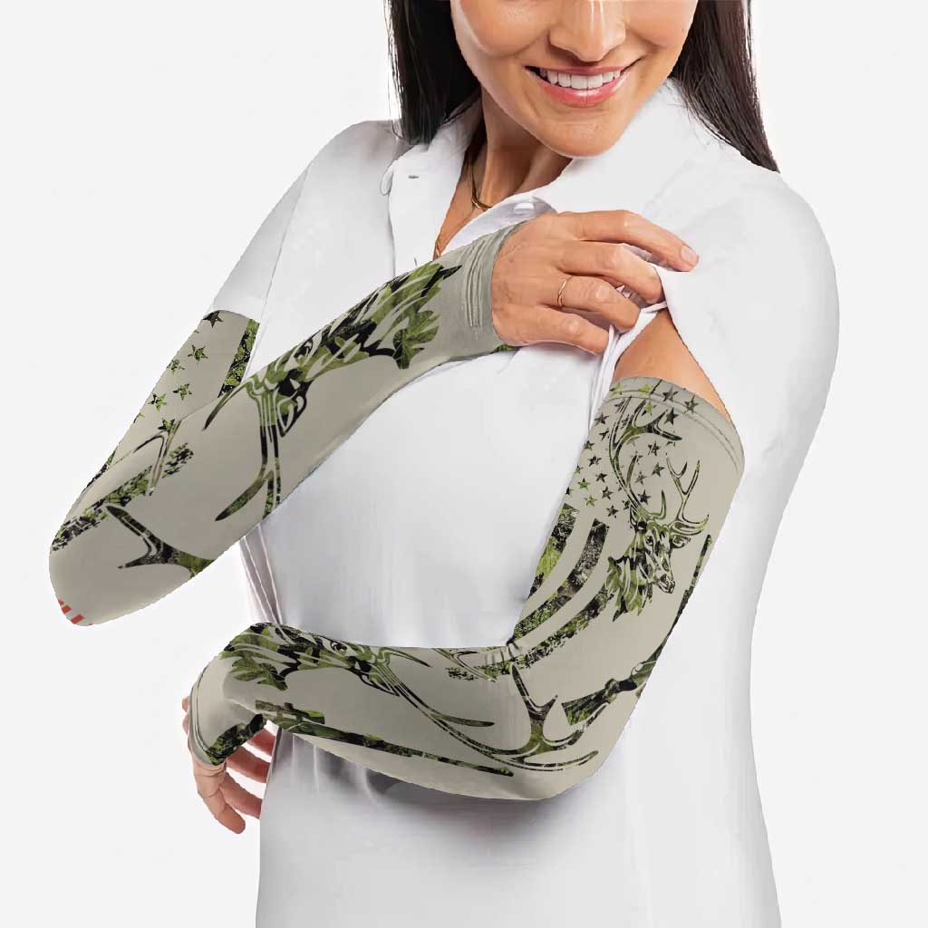 Deer Skull Camouflage Arm Sleeves American Hunting Culture in Forest Green and Earth Tones