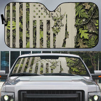 Deer Skull Camouflage Auto Sun Shade American Hunting Culture in Forest Green and Earth Tones
