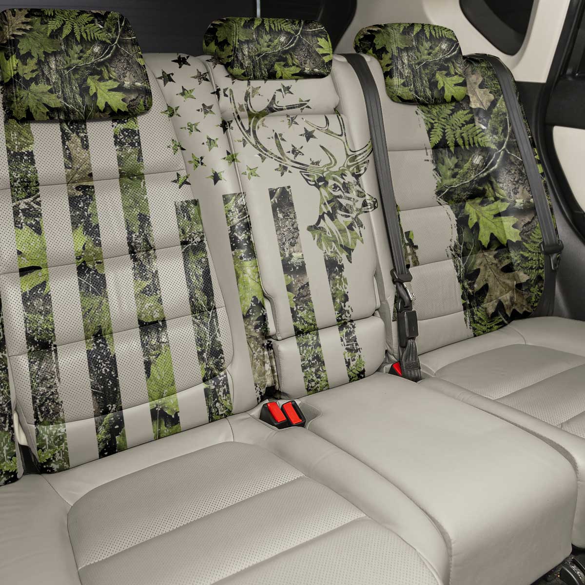 Deer Skull Camouflage Back Car Seat Cover American Hunting Culture in Forest Green and Earth Tones