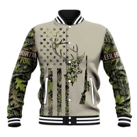 Deer Skull Camouflage Baseball Jacket American Hunting Culture in Forest Green and Earth Tones