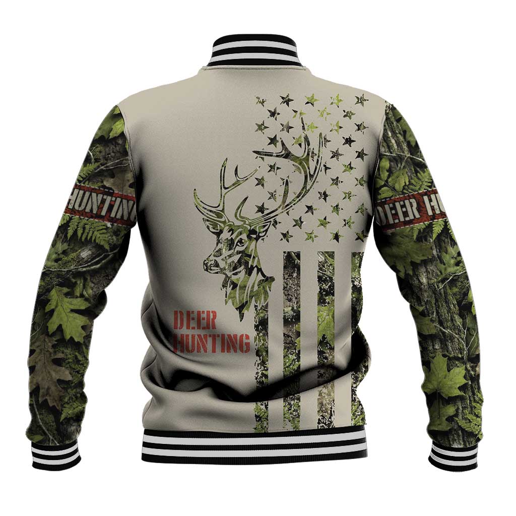 Deer Skull Camouflage Baseball Jacket American Hunting Culture in Forest Green and Earth Tones