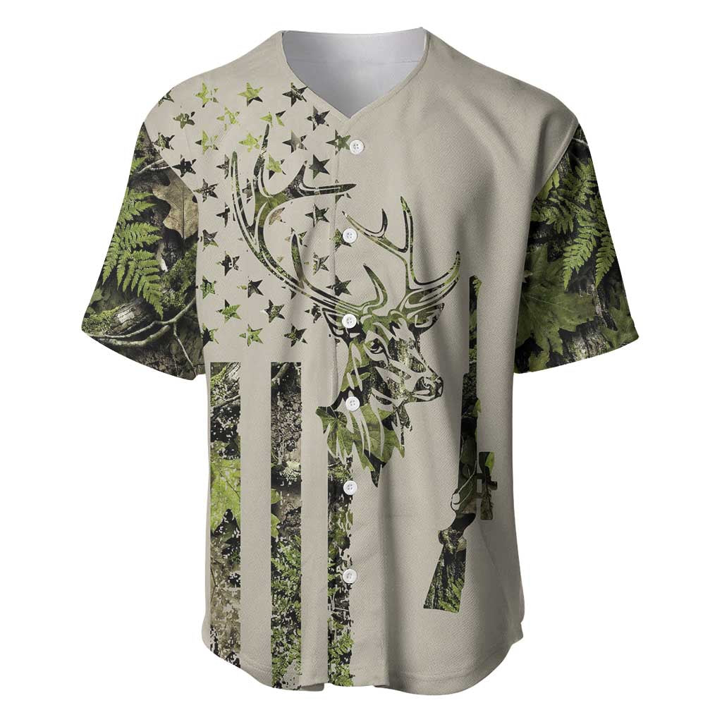 Deer Skull Camouflage Baseball Jersey American Hunting Culture in Forest Green and Earth Tones