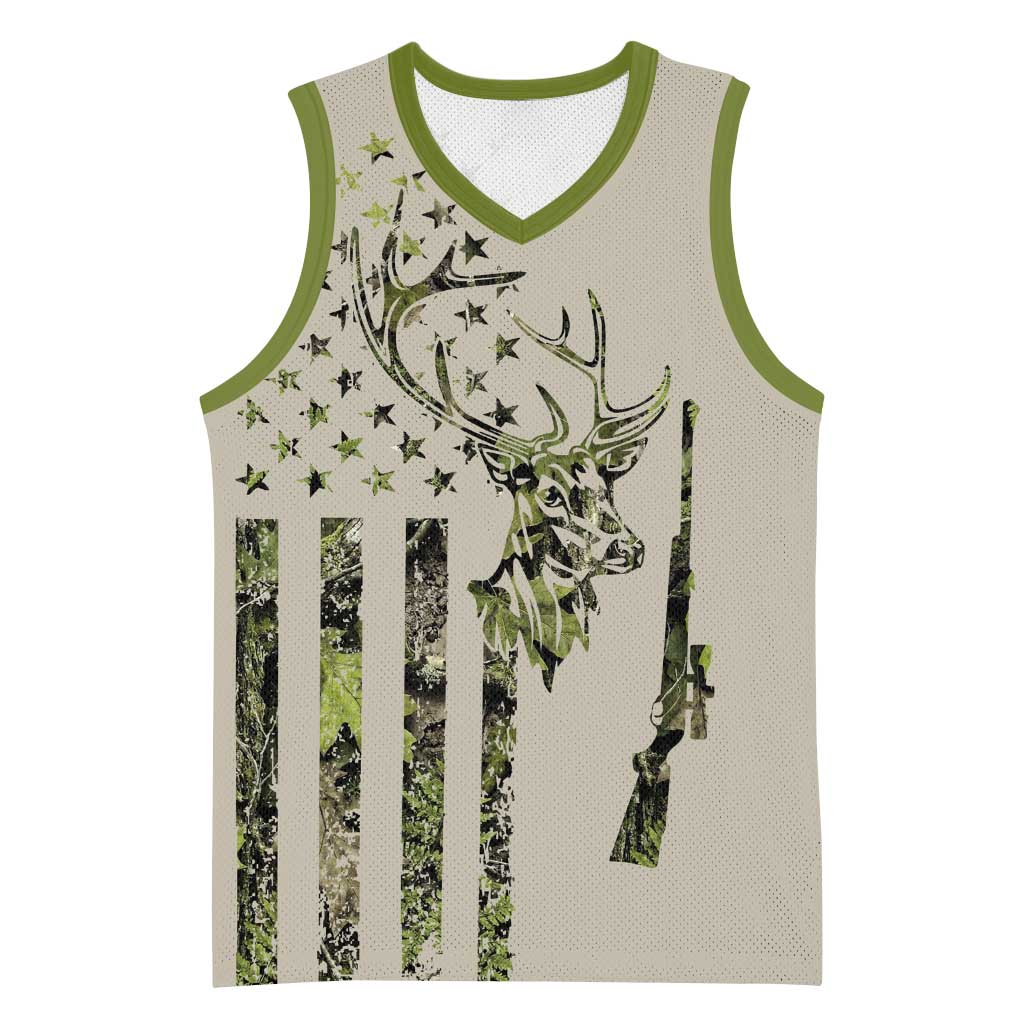 Deer Skull Camouflage Basketball Jersey American Hunting Culture in Forest Green and Earth Tones