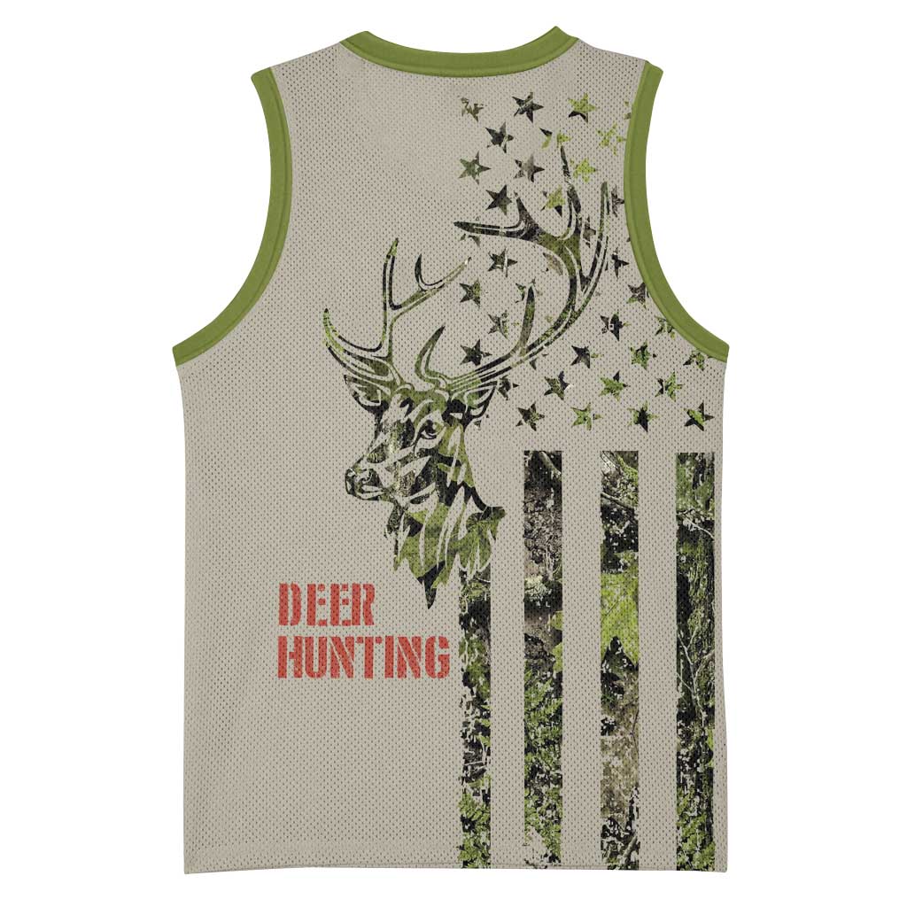 Deer Skull Camouflage Basketball Jersey American Hunting Culture in Forest Green and Earth Tones