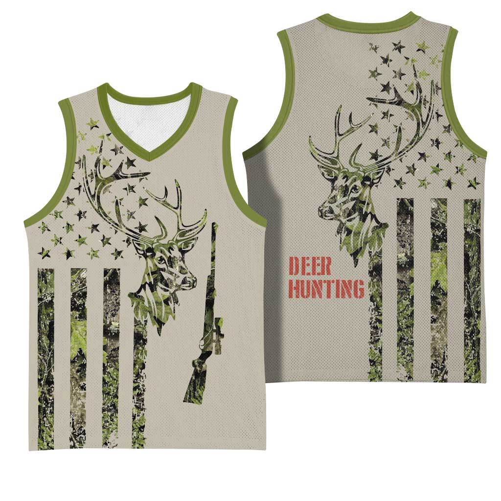 Deer Skull Camouflage Basketball Jersey American Hunting Culture in Forest Green and Earth Tones
