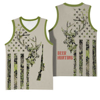 Deer Skull Camouflage Basketball Jersey American Hunting Culture in Forest Green and Earth Tones