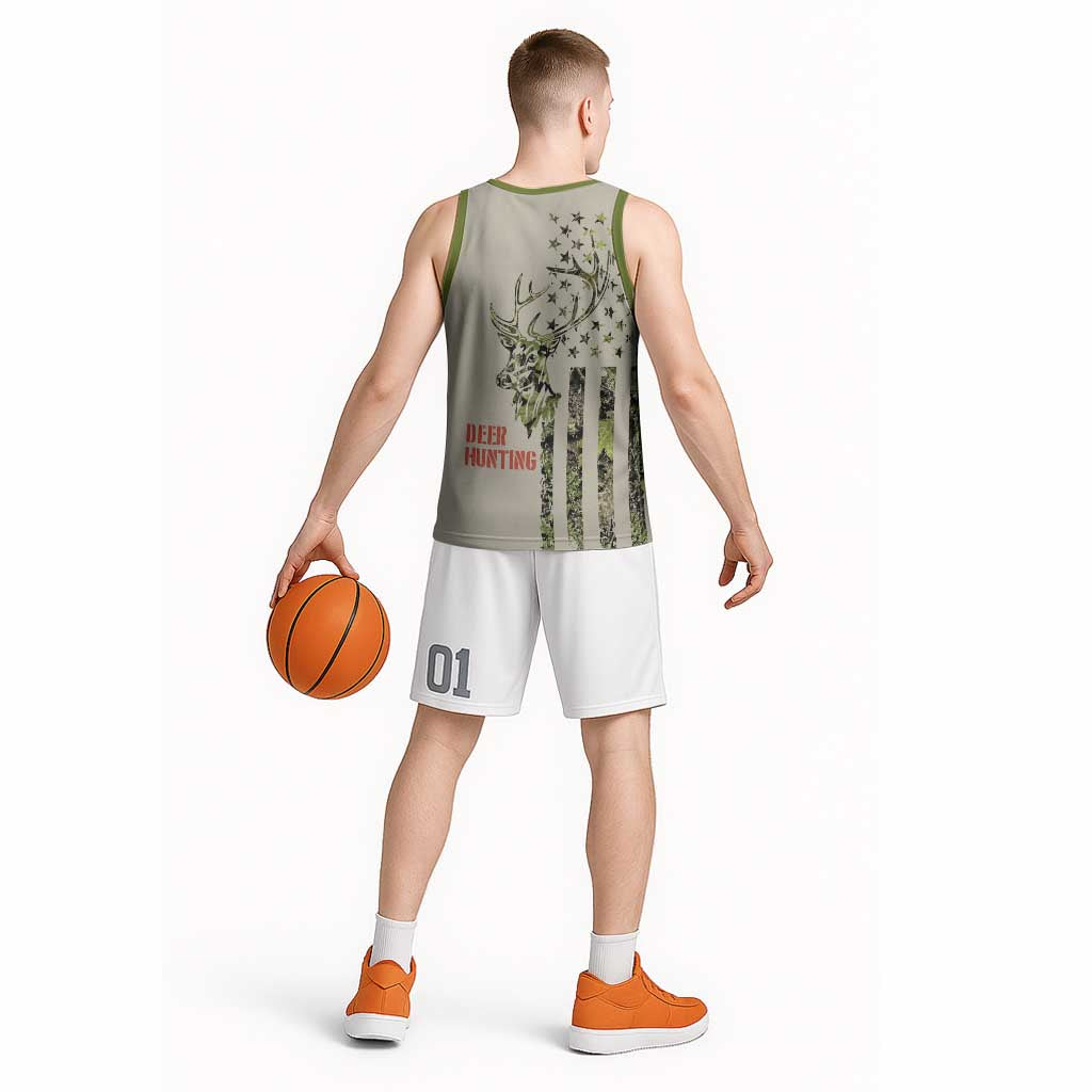 Deer Skull Camouflage Basketball Jersey American Hunting Culture in Forest Green and Earth Tones