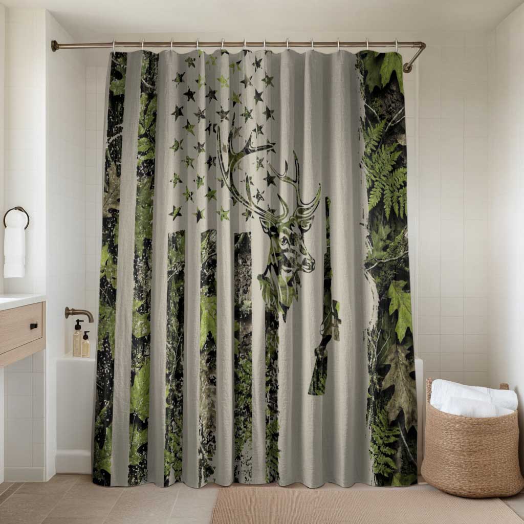Deer Skull Camouflage Bathroom Set American Hunting Culture in Forest Green and Earth Tones