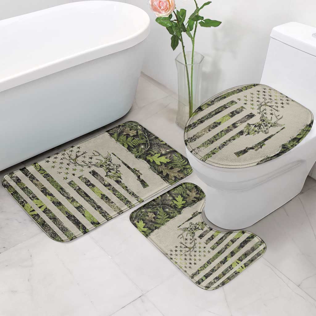 Deer Skull Camouflage Bathroom Set American Hunting Culture in Forest Green and Earth Tones