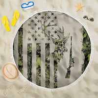 Deer Skull Camouflage Beach Blanket American Hunting Culture in Forest Green and Earth Tones