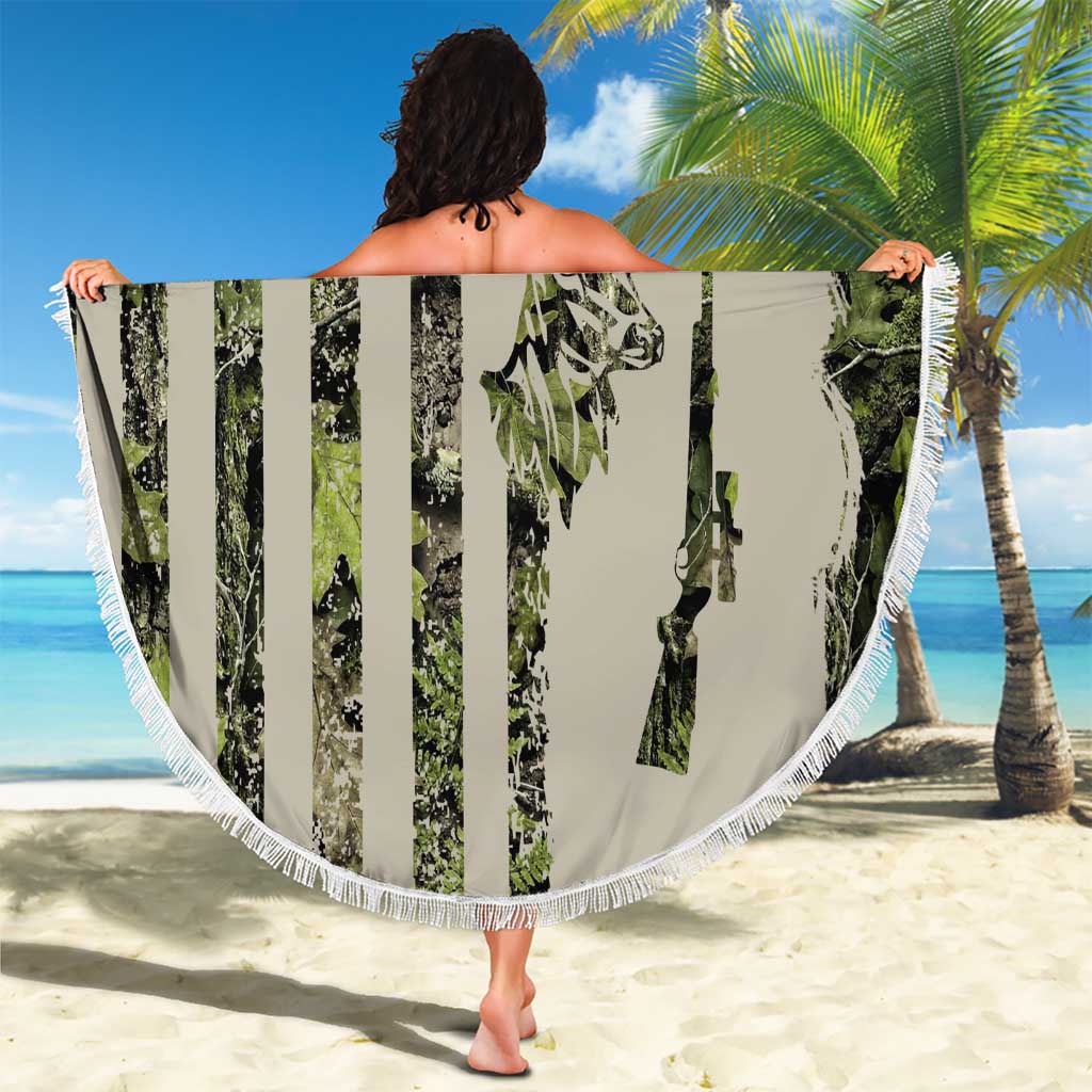 Deer Skull Camouflage Beach Blanket American Hunting Culture in Forest Green and Earth Tones