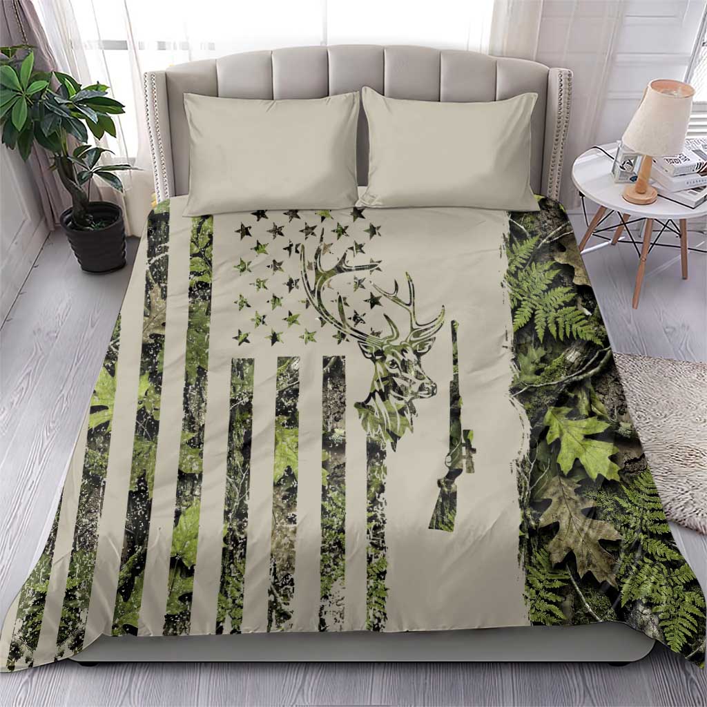Deer Skull Camouflage Bedding Set American Hunting Culture in Forest Green and Earth Tones