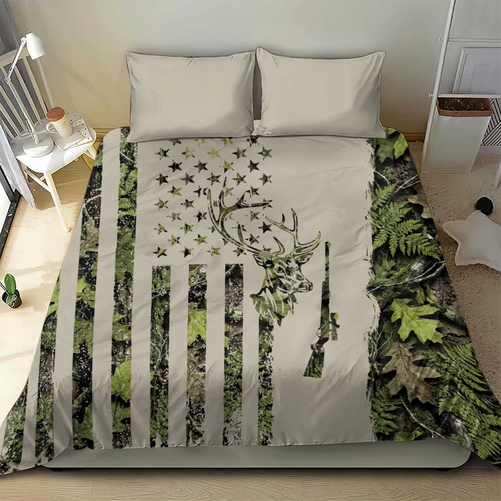 Deer Skull Camouflage Bedding Set American Hunting Culture in Forest Green and Earth Tones