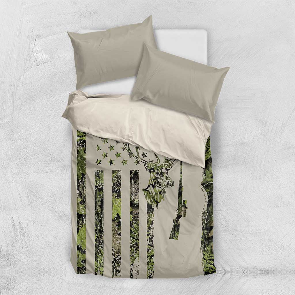 Deer Skull Camouflage Bedding Set American Hunting Culture in Forest Green and Earth Tones