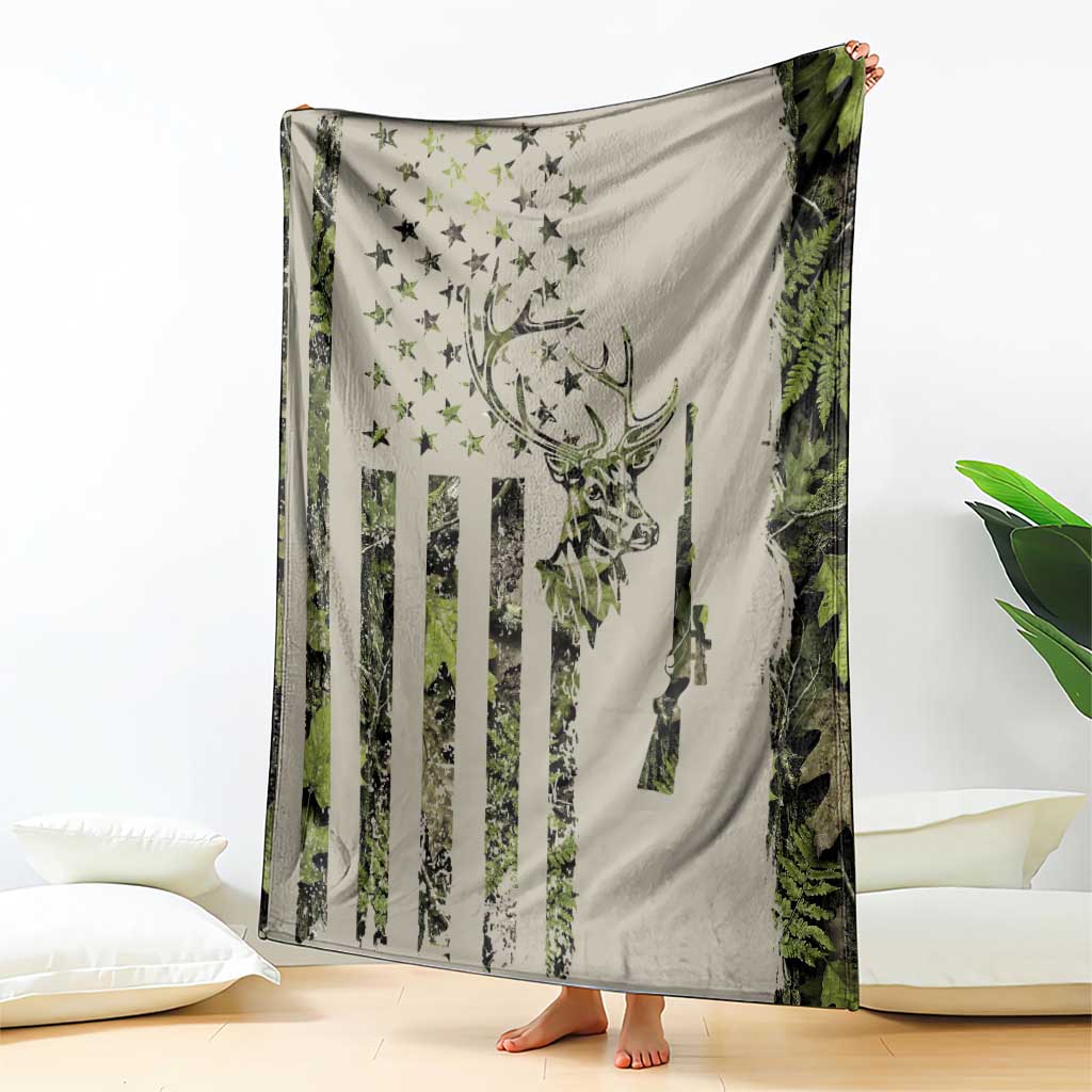 Deer Skull Camouflage Blanket American Hunting Culture in Forest Green and Earth Tones