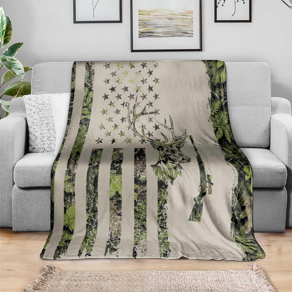 Deer Skull Camouflage Blanket American Hunting Culture in Forest Green and Earth Tones