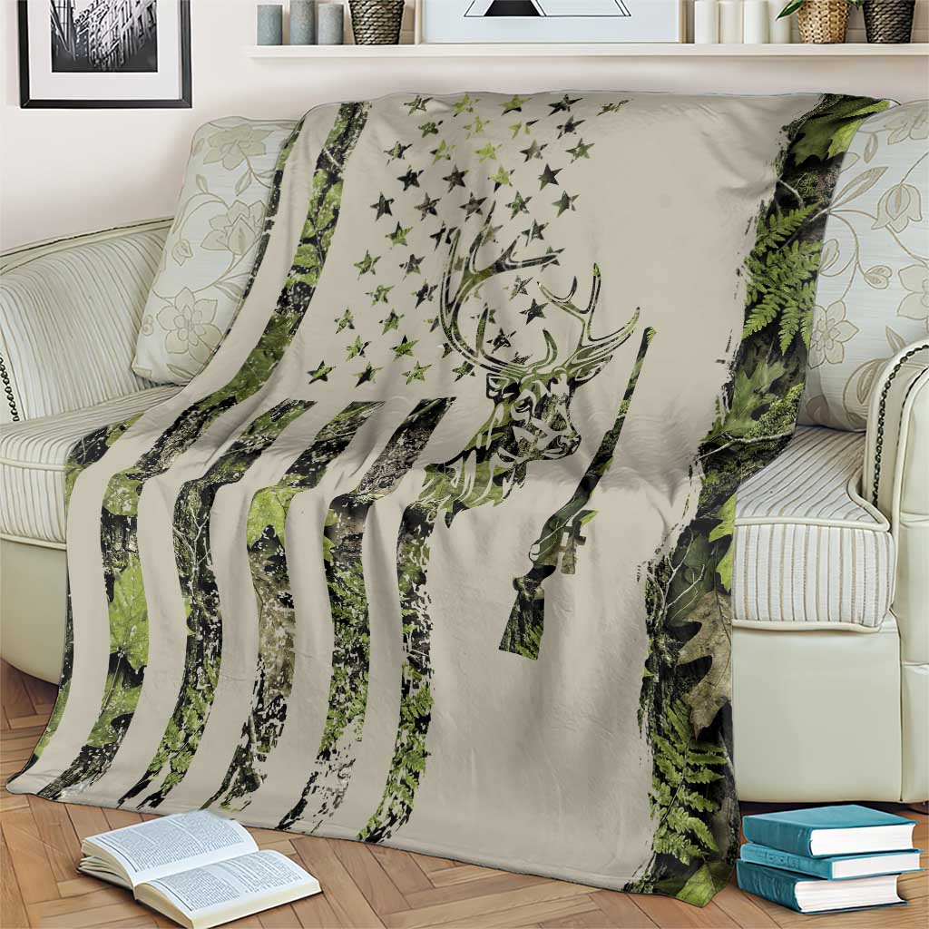 Deer Skull Camouflage Blanket American Hunting Culture in Forest Green and Earth Tones