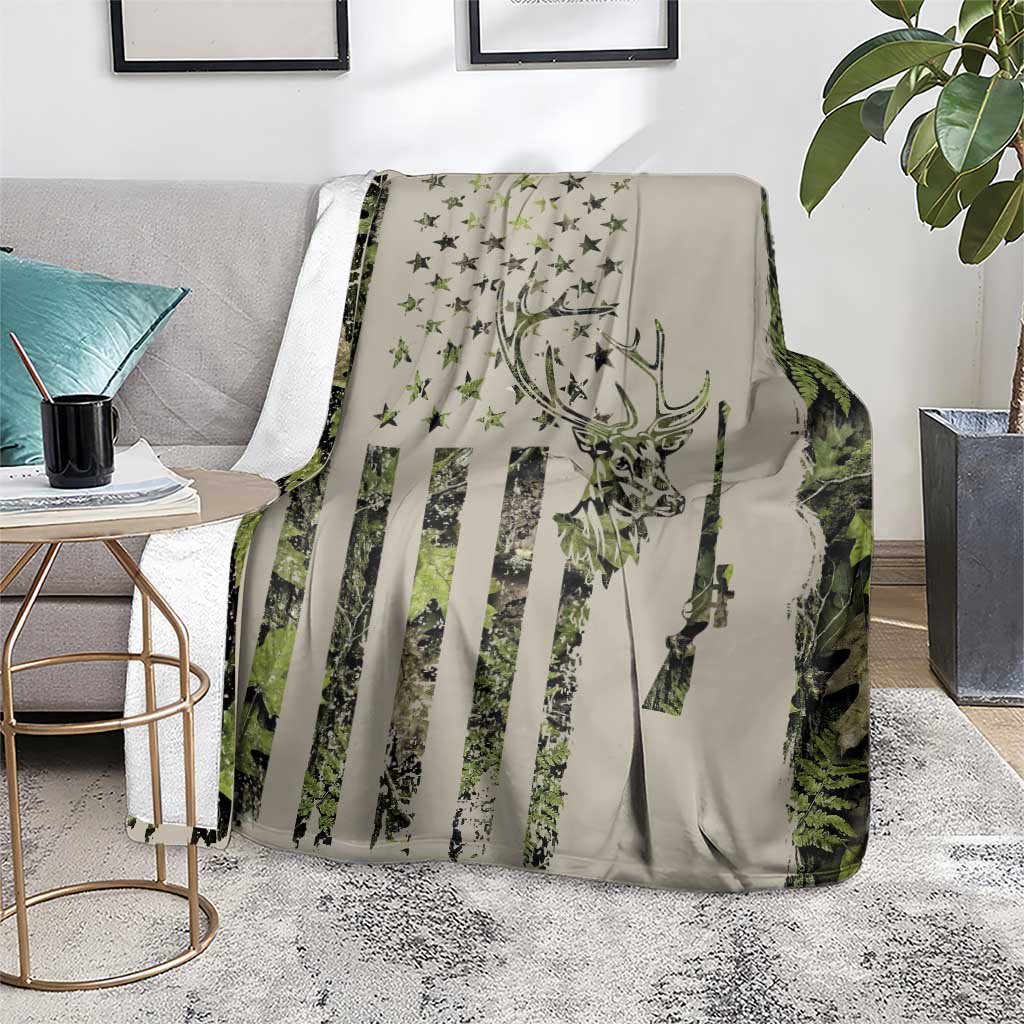 Deer Skull Camouflage Blanket American Hunting Culture in Forest Green and Earth Tones