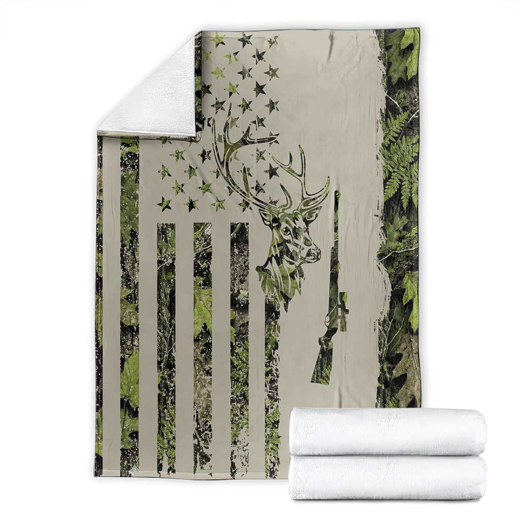 Deer Skull Camouflage Blanket American Hunting Culture in Forest Green and Earth Tones