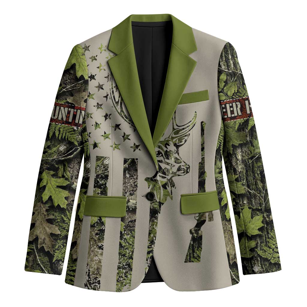 Deer Skull Camouflage Blazer American Hunting Culture in Forest Green and Earth Tones