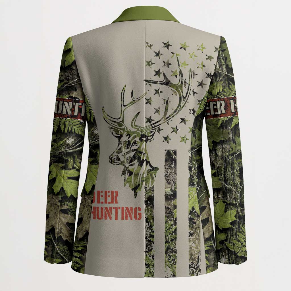 Deer Skull Camouflage Blazer American Hunting Culture in Forest Green and Earth Tones