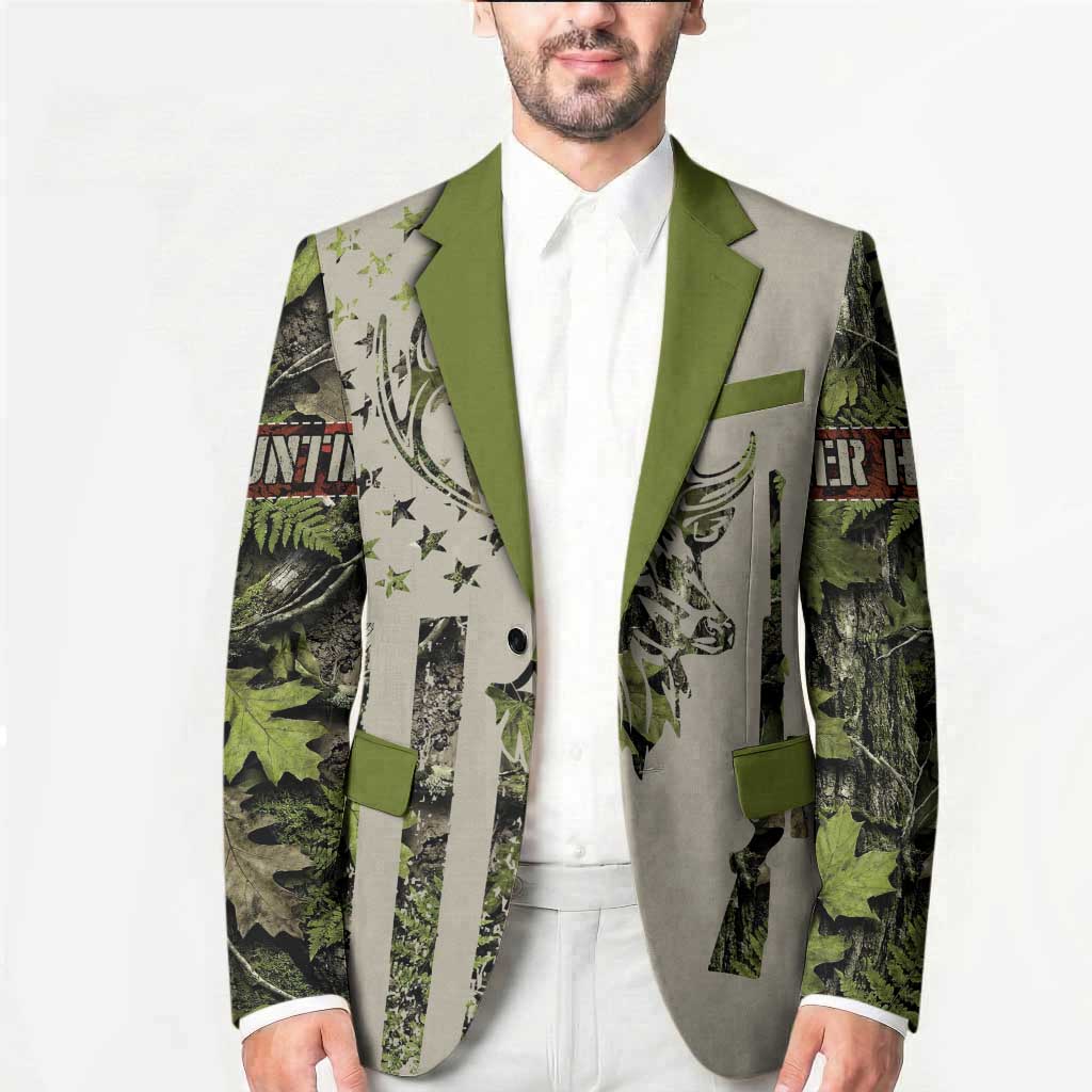 Deer Skull Camouflage Blazer American Hunting Culture in Forest Green and Earth Tones