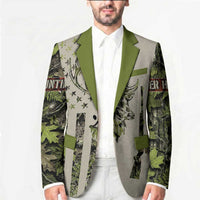 Deer Skull Camouflage Blazer American Hunting Culture in Forest Green and Earth Tones