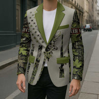 Deer Skull Camouflage Blazer American Hunting Culture in Forest Green and Earth Tones